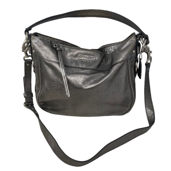 Coach EST 1941 Zoe Hobo Handbag Leather Pewter Silver 11x9x3.5 Metallic - Picture 1 of 14